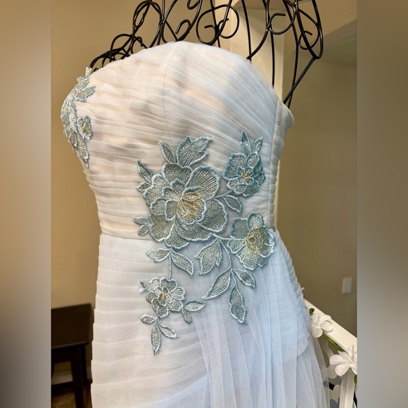 BCBG Pastel Blue Strapless Layered Tulle Dress - Picture 3 of 5